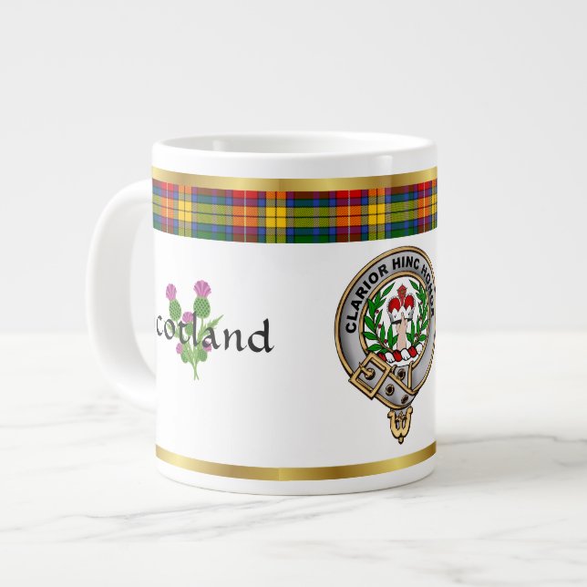 Taza De Café Gigante Badge Buchanan Clan Tartan & Motto (Izquierda)