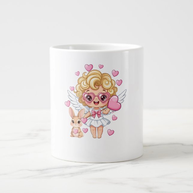 Taza De Café Gigante Baile de Cupido y Conejo (Frente)