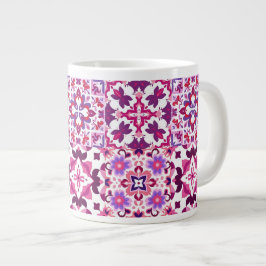 Taza De Café Gigante Baldosas españolas rosadas y moradas