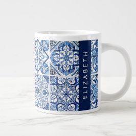 Taza De Café Gigante Baldosas mediterráneas, portuguesas, azulejo, tu n