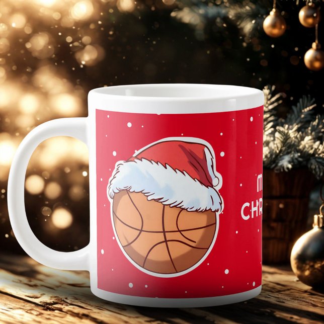 Taza De Café Gigante Baloncesto Red Santa Hat Feliz Navidad (Subido por el creador)