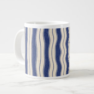 Taza De Café Gigante Bandas azul y blanco onduladas