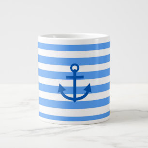 Taza De Café Gigante Bandas de anclaje Azul y Blanco