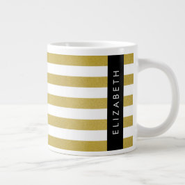 Taza De Café Gigante Bandas doradas, Patrón rayado, Líneas, Su Nombre