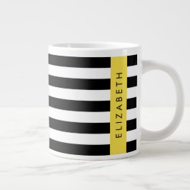 Taza De Café Gigante Bandas en blanco y negro, rayas, líneas, nombre