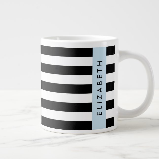 Taza De Café Gigante Bandas en blanco y negro, rayas, líneas, nombre (Derecha)