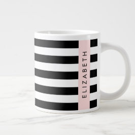 Taza De Café Gigante Bandas en blanco y negro, rayas, líneas, nombre