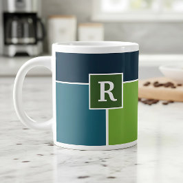 Taza De Café Gigante Bandas grandes en azul y verde con monograma