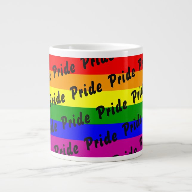 Taza De Café Gigante Bandera arcoiris del orgullo gay (Frente)