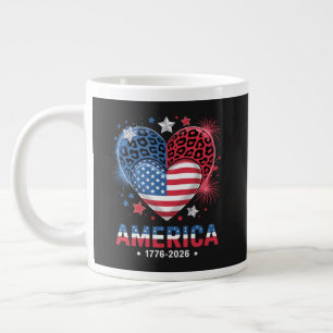 Taza De Café Gigante Bandera Corazón Leopardo 1776 2026 4 de julio