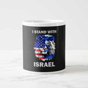 Taza De Café Gigante Bandera de Israel y EE. UU. León _ Me quedo con Is