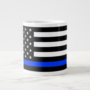 Taza De Café Gigante Bandera de la policía delgada de la línea azul