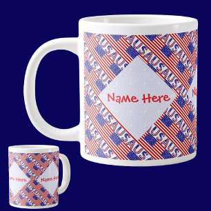 Taza De Café Gigante Bandera Estadounidense de EE. UU. Personalizada Ro