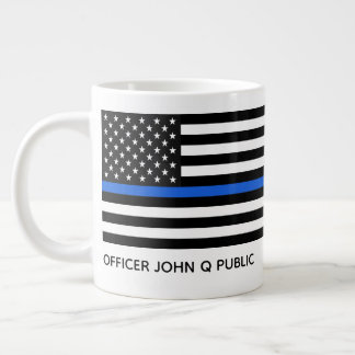 Taza De Café Gigante Bandera estadounidense de la línea azul delgada de