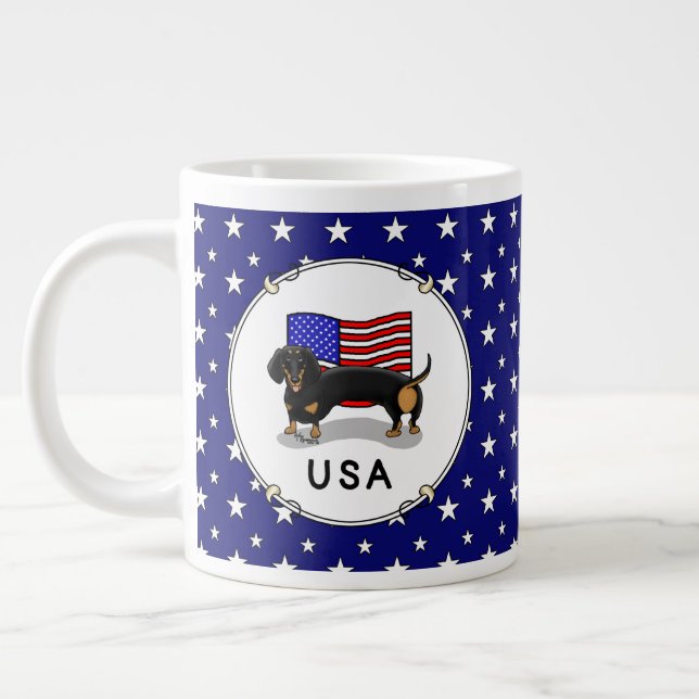 Taza De Café Gigante Bandera estadounidense de los Estados Unidos Dachs (Izquierda)