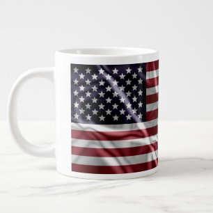 Taza De Café Gigante Bandera estadounidense personalizada roja, franjas