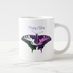 Taza De Café Gigante Bandera No Binaria Mariposa Trasera