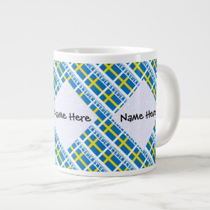 Taza De Café Gigante Bandera Sueca Suecia Personalización Tiled Negra