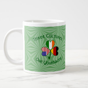 Taza De Café Gigante Banderas americanas alemanas de Shamrock personali