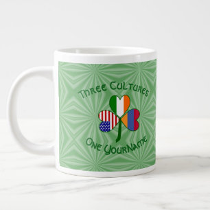 Taza De Café Gigante Banderas americanas armenias de Shamrock personali