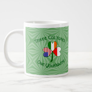 Taza De Café Gigante Banderas irlandesas-estadounidenses polacas destro