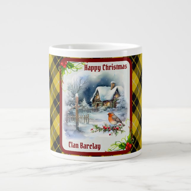 Taza De Café Gigante Barclay Tartan & Robin Christmas (Frente)