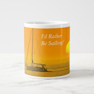 Taza De Café Gigante Barco de Vela al Atardecer, Mensaje o Nombre Perso