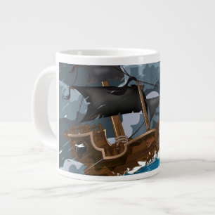 Taza De Café Gigante Barco pirata en tormenta