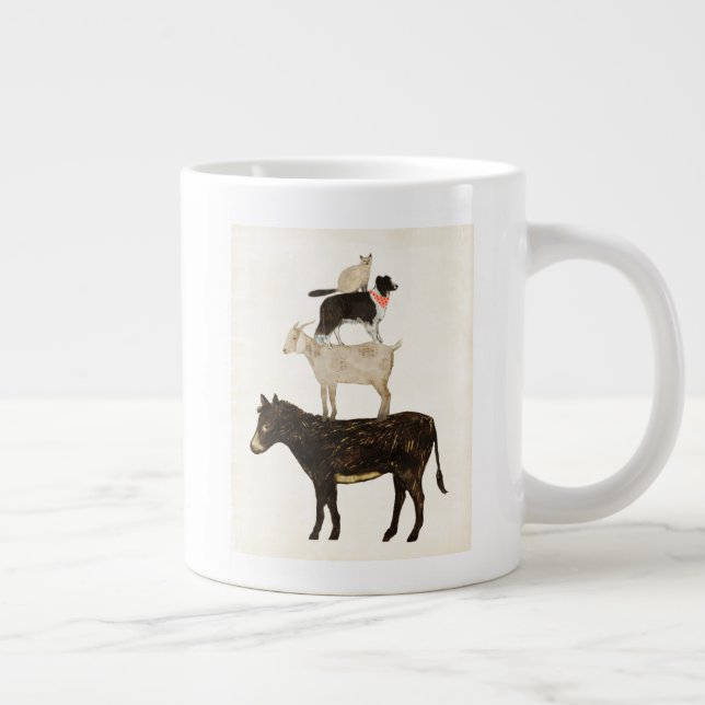 Taza De Café Gigante Barnyard Buds: burro, cabra, perro, gato (Derecha)