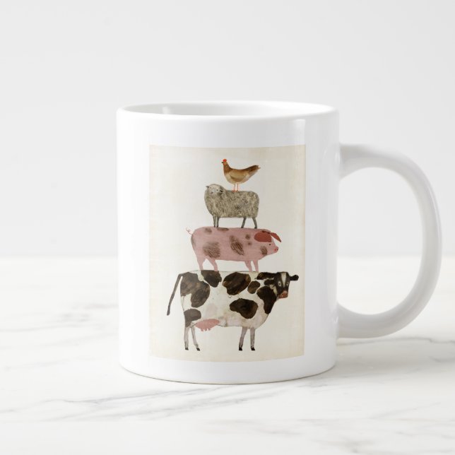 Taza De Café Gigante Barnyard Buds: vaca, cerdo, oveja y gallina (Derecha)