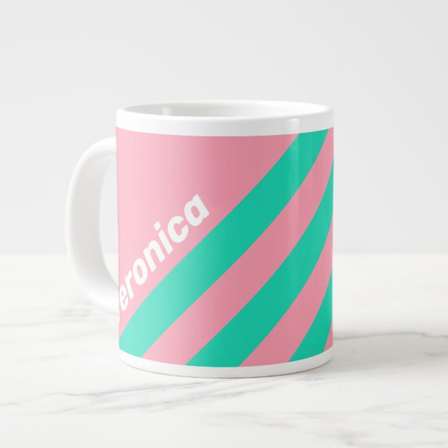 Taza De Café Gigante Beach Breeze Nostalgic Stripes with Name (Izquierda)