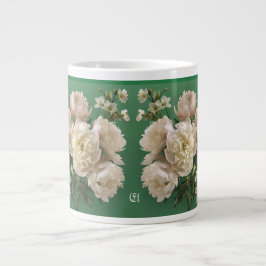 Taza De Café Gigante Beautiful White & Pink Peonies Name Monogram