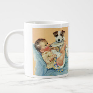 Taza De Café Gigante Bebé varón vintage con biberón y cachorro