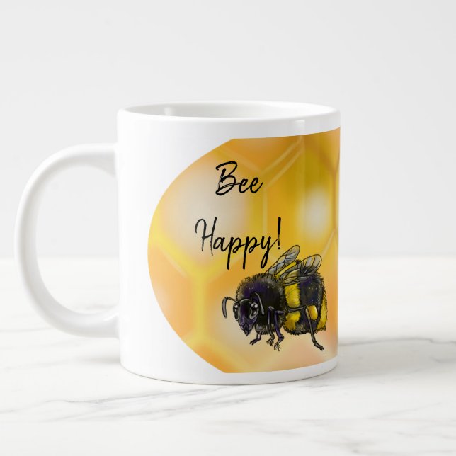 Taza De Café Gigante Bee Happy Bumblebees (Izquierda)
