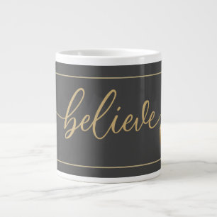 Taza De Café Gigante BELIEVE script, Santa JINGLE BELL, Navidades