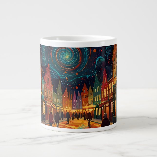 Taza De Café Gigante Bellísima ciudad antigua de navidades en Bélgica (Frente)
