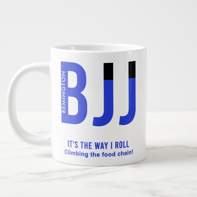 Taza De Café Gigante Belt azul personalizado BJJ Jiu Jitsu 20oz (Izquierda)