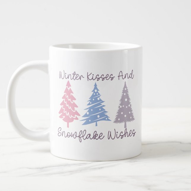 Taza De Café Gigante Besos de invierno y deseos de copas de nieve (Izquierda)