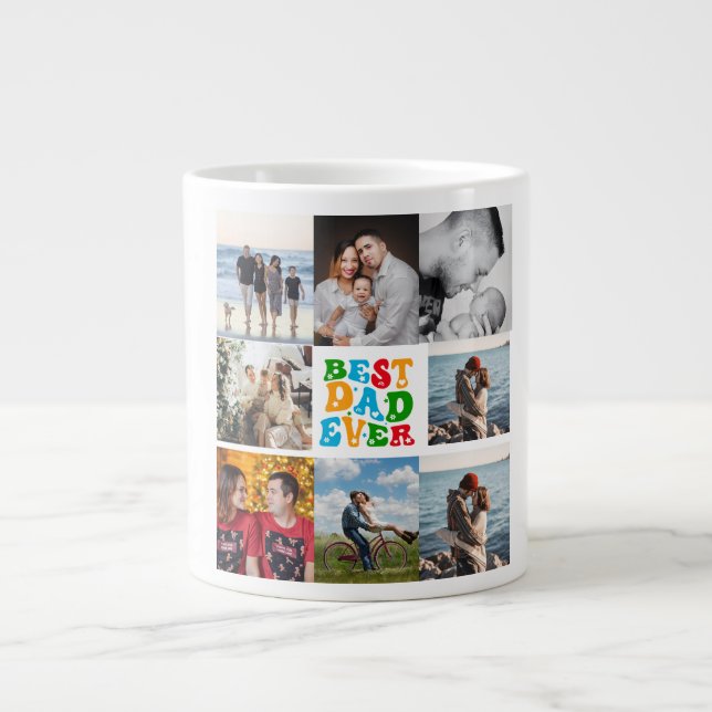 Taza De Café Gigante Best Dad Ever 8 Photo Custom Personalized Collage (Frente)