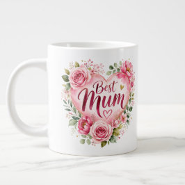 Taza De Café Gigante Best Mum Aquarell Blumenherz Design