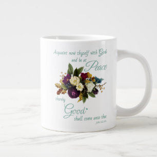Taza De Café Gigante Biblia floral cristiana versus paz y buena