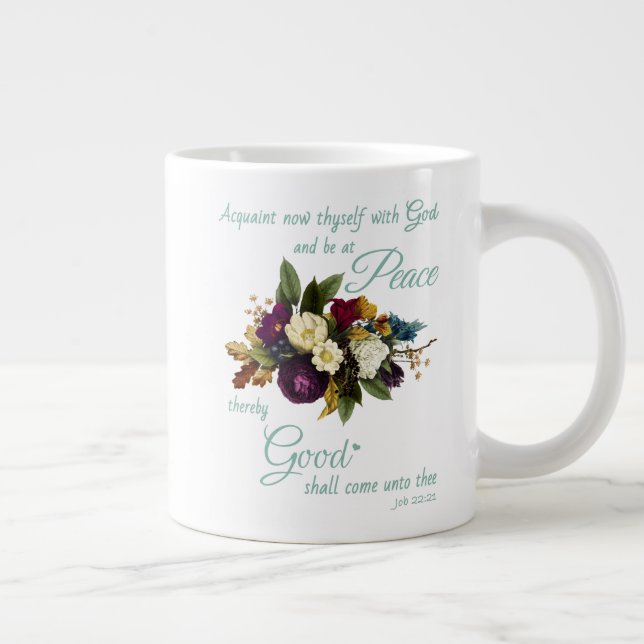 Taza De Café Gigante Biblia floral cristiana versus paz y buena (Derecha)