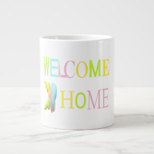 Taza De Café Gigante Bienvenido a casa en tonos rosa amarillos en la li