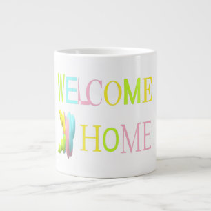 Taza De Café Gigante Bienvenido a casa en tonos rosa amarillos en la li