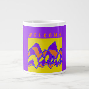 TAZA DE CAFÉ GIGANTE BIENVENIDOS DISEÑADOS PARA USTED PURPLE Y MUSTARD