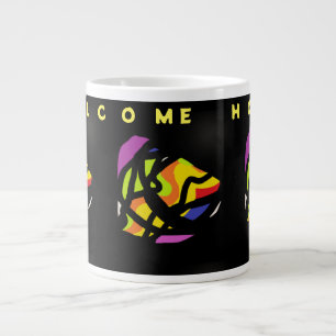 TAZA DE CAFÉ GIGANTE BIENVENIDOS PATRONES DE ARTE EN CASA EN NEGRO