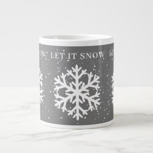 Taza De Café Gigante Big White Snowflake, deja que la NIEVE gris y blan