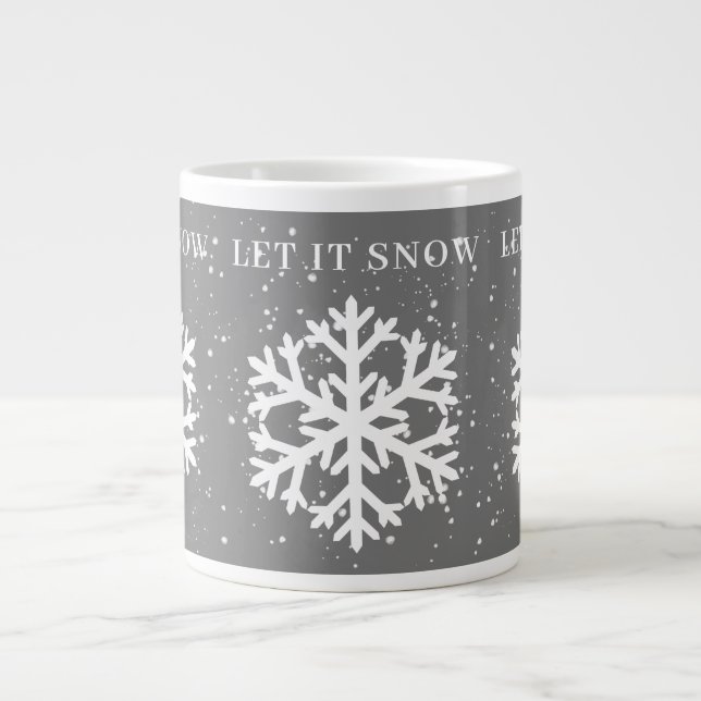 Taza De Café Gigante Big White Snowflake, deja que la NIEVE gris y blan (Frente)
