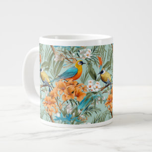 Taza De Café Gigante Birds Chinoiserie Mint Naranja