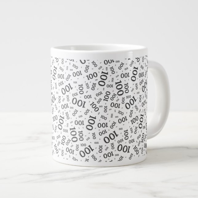 Taza De Café Gigante Birthday 100 Black/White Random Number Pattern (Derecha)
